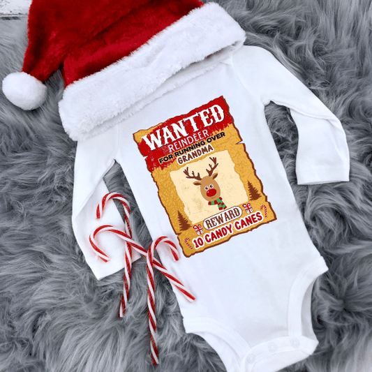 Wanted: Reindeer For Running Over Grandma Infant Long Sleeve Bodysuit